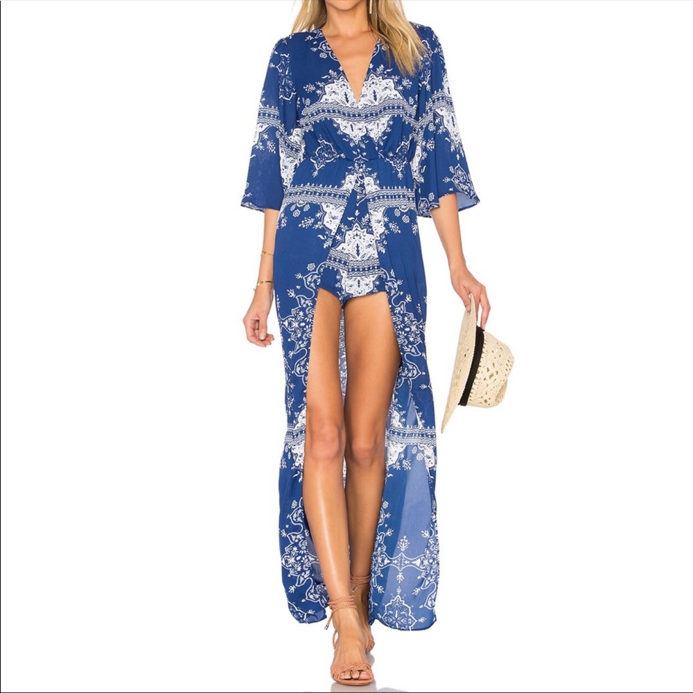 LOVERS + FRIENDS Ashton Dress in Blue Temple Scarf Size Small.
